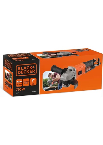 Black & Decker BEG010-QS BEG010 Açılı Taşlama Makinesi (710 W, 115 mm Disk Çapı, Sıfır Gerilim Şalteri, Yumuşak Başlatma, Kaymaz Gövde Sapı, Taşlama, Ayırma, Pas Giderme)