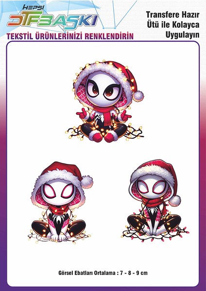 Ghost Spidey Yılbaşı Noel Ütü ile Yapışan Tişört Tekstil Transfer Dtf Baskı