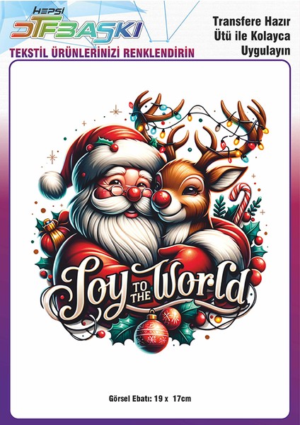 Yılbaşı Noel Baba Ütü ile Yapışan Tişört Tekstil Transfer Dtf Baskı