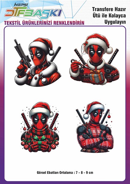Deadpool Yılbaşı Noel Ütü ile Yapışan Tişört Tekstil Transfer Dtf Baskı
