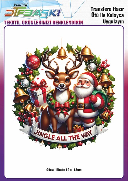 Yılbaşı Noel Baba Ütü ile Yapışan Tişört Tekstil Transfer Dtf Baskı