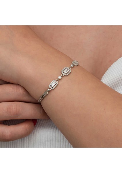 Gümüş Üçlü Baget Taşlı Kadın Bileklik fırsatları