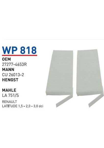 Wp818 Oem 27277-4653R Renault Latıtude 1,5-2,0-3,0 Dci Polen Filtre