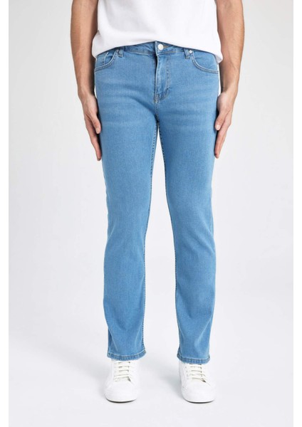 Erkek Mavi Sergio-Regular Fit Düz Kesim Boru Paça Basic Düz Pamuklu Kot Pantolon B8550AXNS