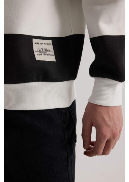 Boxy Fit Bisiklet Yaka Çizgili Dokuma Etiketli Sweatshirt A9066AX24AU indirimleri