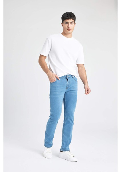 Erkek Mavi Sergio-Regular Fit Düz Kesim Boru Paça Basic Düz Pamuklu Kot Pantolon B8550AXNS