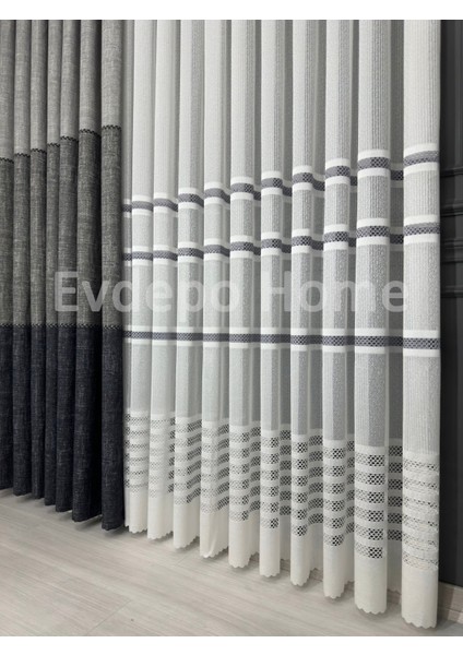 Aplik Tül Perde, 1/2 Seyrek Pile Ekru 600 x 200 cm