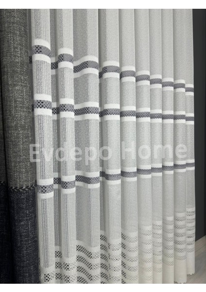 Aplik Tül Perde, 1/2 Seyrek Pile Ekru 600 x 200 cm