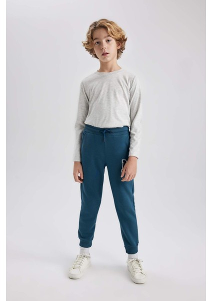 Erkek Çocuk Gri Standart Fit Normal Kesim Bisiklet Yaka Basic Düz %100 Pamuk Uzun Kollu Tshirt B7771A8NS fiyatları