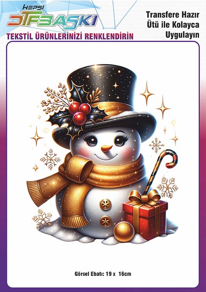 Kardan Adam Yılbaşı Noel Ütü ile Yapışan Tişört Tekstil Transfer Dtf Baskı