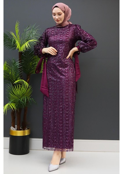 Inci Tesettür Abiye Mor modelleri
