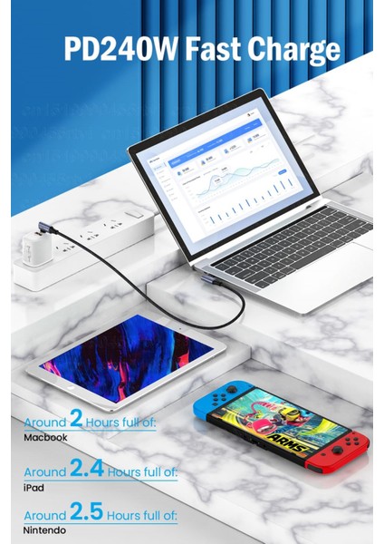 C23 Type-C To C 90+90 Derece 5A/240W Şarj ve Data Kablosu -3mt