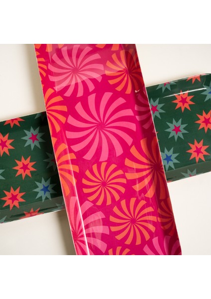 Nanpur Metal Dekoratif Tepsi 42X15X2 cm Turuncu/pembe