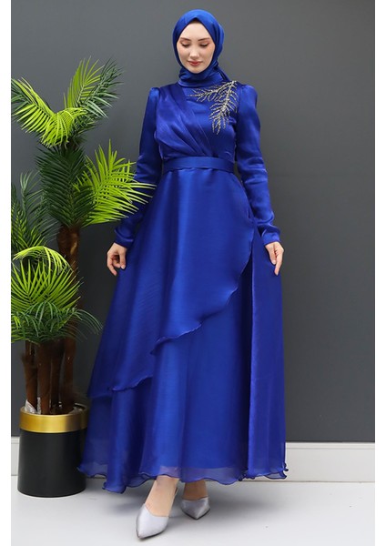 Taşlı Organze Abiye Gece Mavi fırsatları