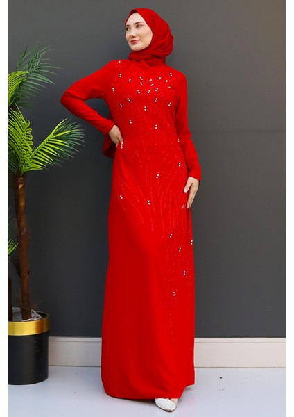 Begüm Taşlı Elbise Kırmızı
