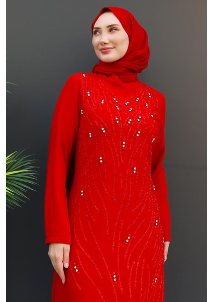 Begüm Taşlı Elbise Kırmızı indirimleri