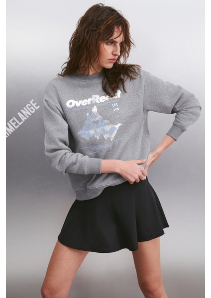 Faylınn Kadın Bisiklet Yaka Içi Polarlı Baskılı Gri Sweatshirt fiyatları