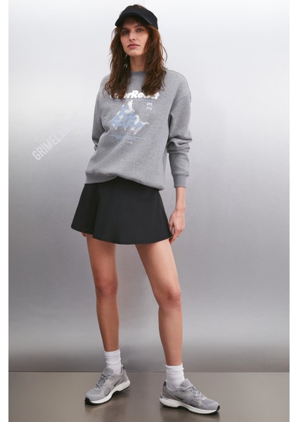 Faylınn Kadın Bisiklet Yaka Içi Polarlı Baskılı Gri Sweatshirt modelleri