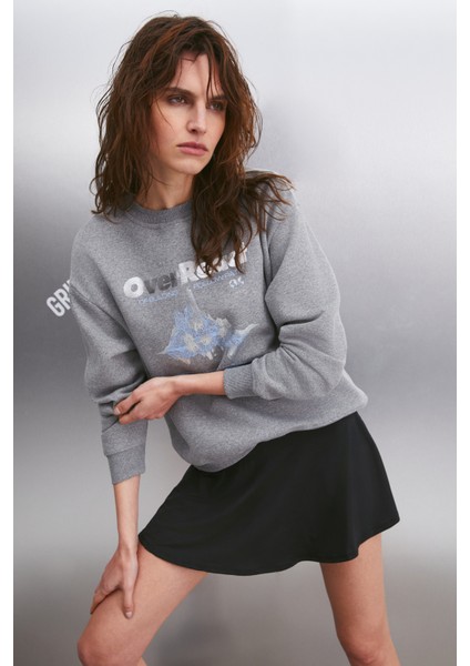 Faylınn Kadın Bisiklet Yaka Içi Polarlı Baskılı Gri Sweatshirt fırsatları
