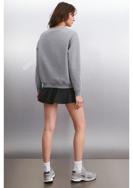 Faylınn Kadın Bisiklet Yaka Içi Polarlı Baskılı Gri Sweatshirt indirimleri