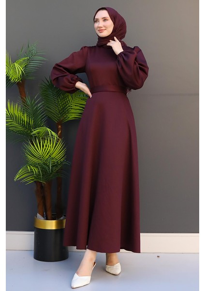Ronay Tesettür Elbise Koyu Bordo