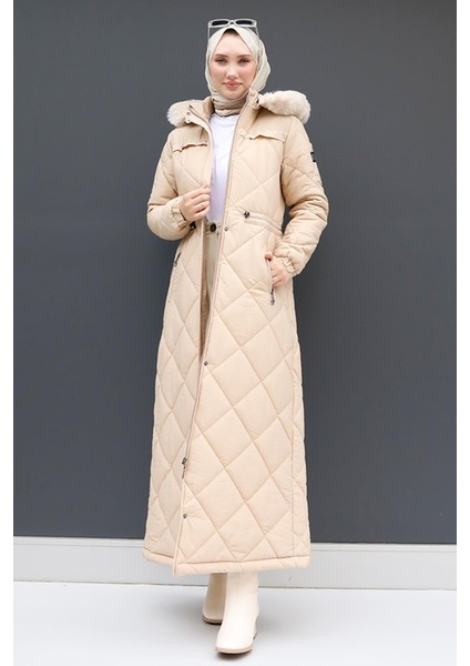 Aysema Kürklü Şişme Mont Açık Pudra