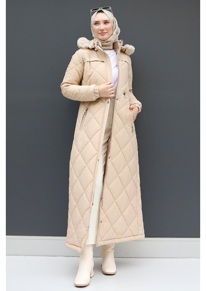 Aysema Kürklü Şişme Mont Açık Pudra modelleri