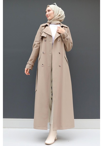 Liza Düğmeli Trenç Vizon