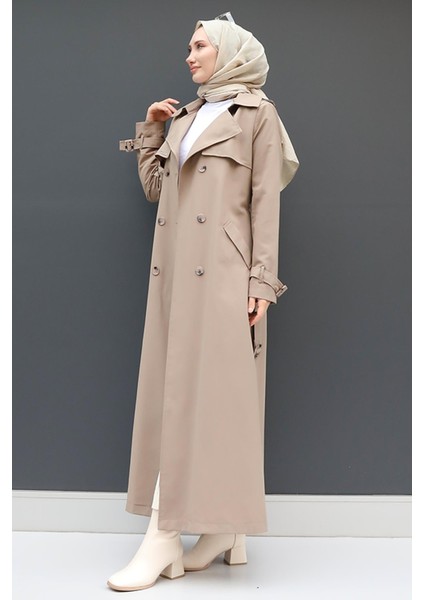 Liza Düğmeli Trenç Vizon modelleri