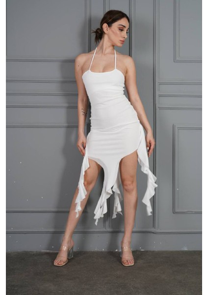 Kadın Likralı Asimetrik Saçaklı Elbise NBDF057 modelleri