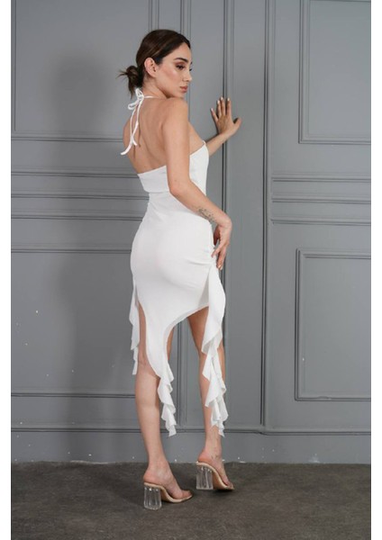 Kadın Likralı Asimetrik Saçaklı Elbise NBDF057 fırsatları