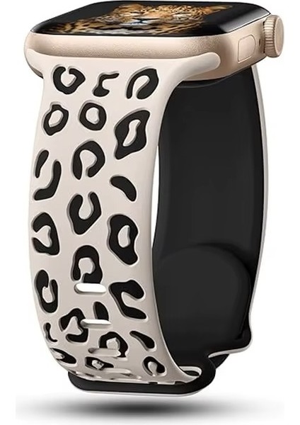 Apple Watch 10 42MM - 38/40/41MM Kordon Leopar Desen Yumuşak Silikon Kordon 2/3/4/5/6/se/7/8/9