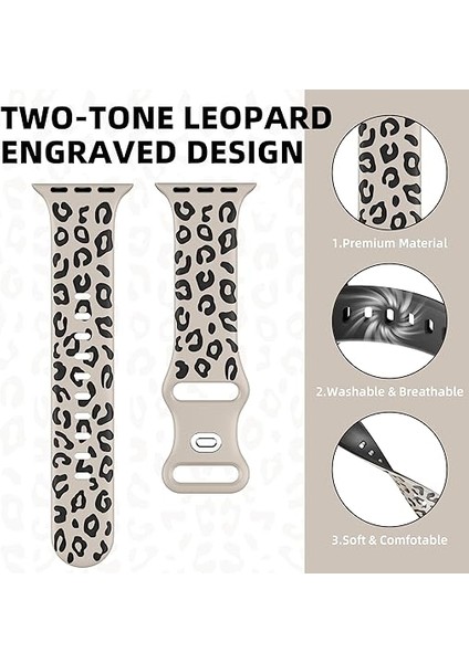 Apple Watch 10 42MM - 38/40/41MM Kordon Leopar Desen Yumuşak Silikon Kordon 2/3/4/5/6/se/7/8/9 modelleri