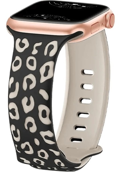Apple Watch 44/45/46/49mm Kordon Leopar Desen Yumuşak Silikon Kordon 2/3/4/5/6/se/7/8/9/10/11/ultra