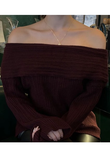 Bordo Triko Degaje Yaka Madonna Kazak