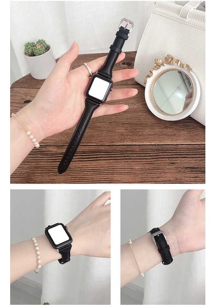 ​​​Apple Watch 42MM Uyumlu Krd-28 Deri Kordon - Pembe fırsatları