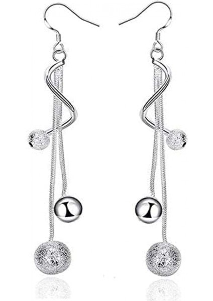 Kadın Küpeleri Düğme Küpeler Şık Sadelik Gümüş Küpeler Takı Bayan Bohem Işıltılı Boncuklar Uzun Kolye Düğme Küpe Aksesuarları (Yurt Dışından)