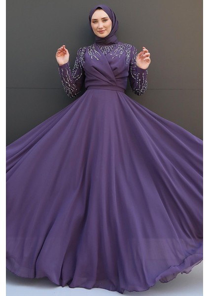 Vela Tesettür Şifon Abiye Sütlükahve modelleri