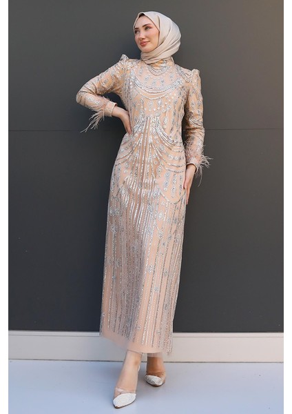 Luna Tesettür Abiye Koyu Gri