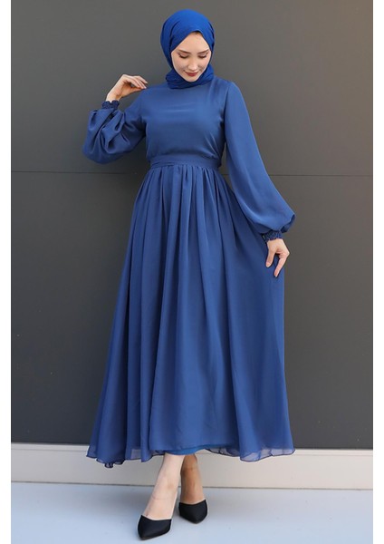 Nare Tesettür Şifon Elbise Indigo