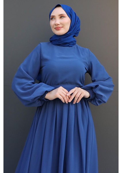 Nare Tesettür Şifon Elbise Indigo