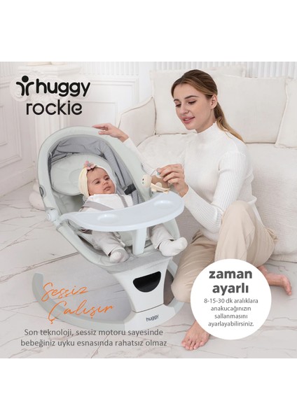 Rockie Yenidoğana Uygun Hareket Sensörlü Kumandalı Bluetooth Müzikli Mama Tepsili Ana Kucağı