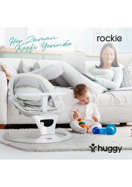 Rockie Yenidoğana Uygun Hareket Sensörlü Kumandalı Bluetooth Müzikli Mama Tepsili Ana Kucağı