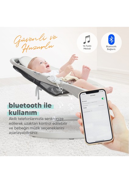 Rockie Yenidoğana Uygun Hareket Sensörlü Kumandalı Bluetooth Müzikli Mama Tepsili Ana Kucağı