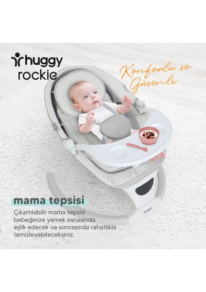 Rockie Yenidoğana Uygun Hareket Sensörlü Kumandalı Bluetooth Müzikli Mama Tepsili Ana Kucağı