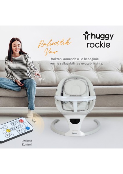 Rockie Yenidoğana Uygun Hareket Sensörlü Kumandalı Bluetooth Müzikli Mama Tepsili Ana Kucağı