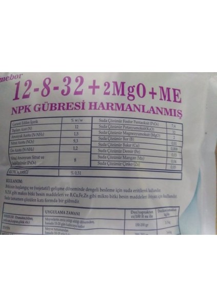 12 8 32 Harmanlanmış Npk Gübresi 1 kg