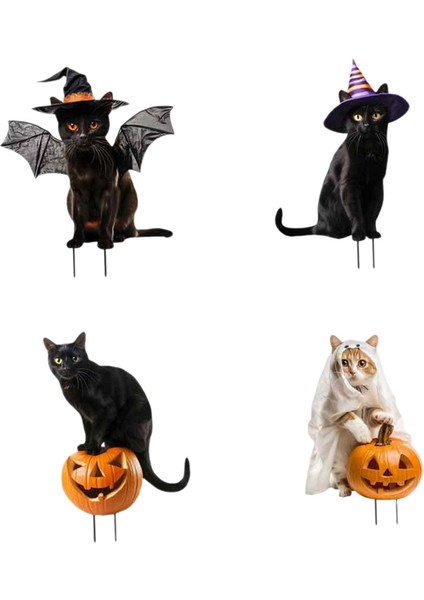 4 Adet Kedi Heykelleri Bahçe Kazıkları Çiftlik Evi Avlusu Için Cadılar Bayramı Süslemeleri (Yurt Dışından) fiyatları