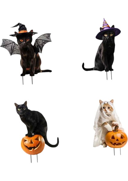 4 Adet Kedi Heykelleri Bahçe Kazıkları Çiftlik Evi Avlusu Için Cadılar Bayramı Süslemeleri (Yurt Dışından) modelleri