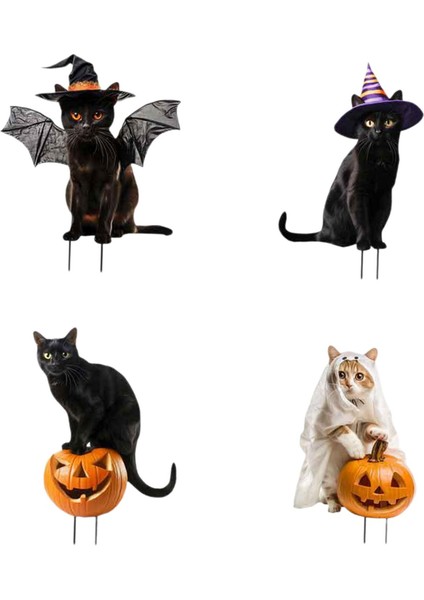 4 Adet Kedi Heykelleri Bahçe Kazıkları Çiftlik Evi Avlusu Için Cadılar Bayramı Süslemeleri (Yurt Dışından) fırsatları